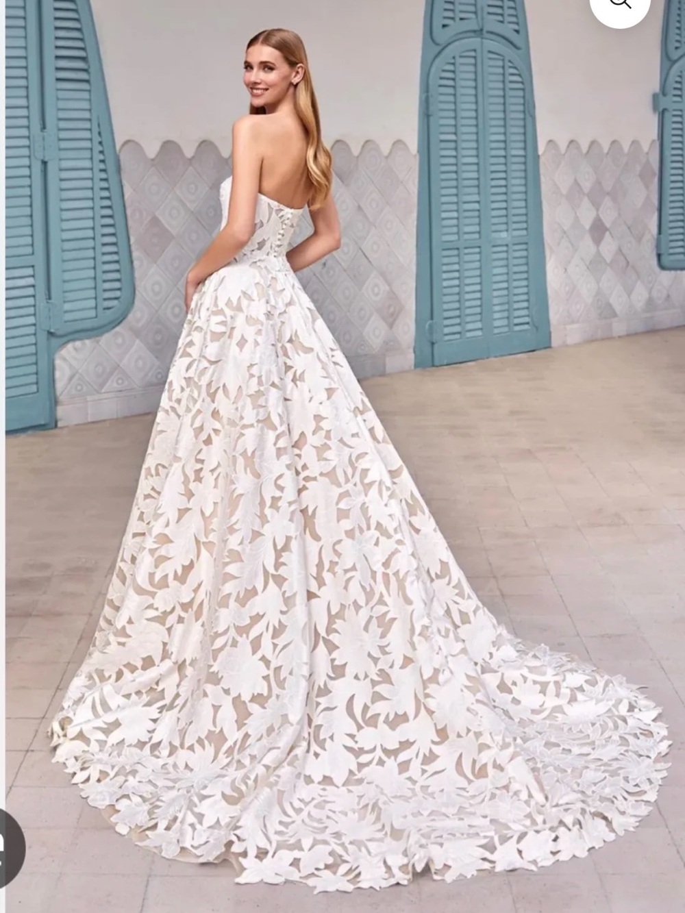 Pronovias White Strapless Floral Lace Ball Gown